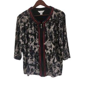 Chritopher & Banks Jungle Theme Giraffe Zebra Print Zip Front Top Jacket Size XL